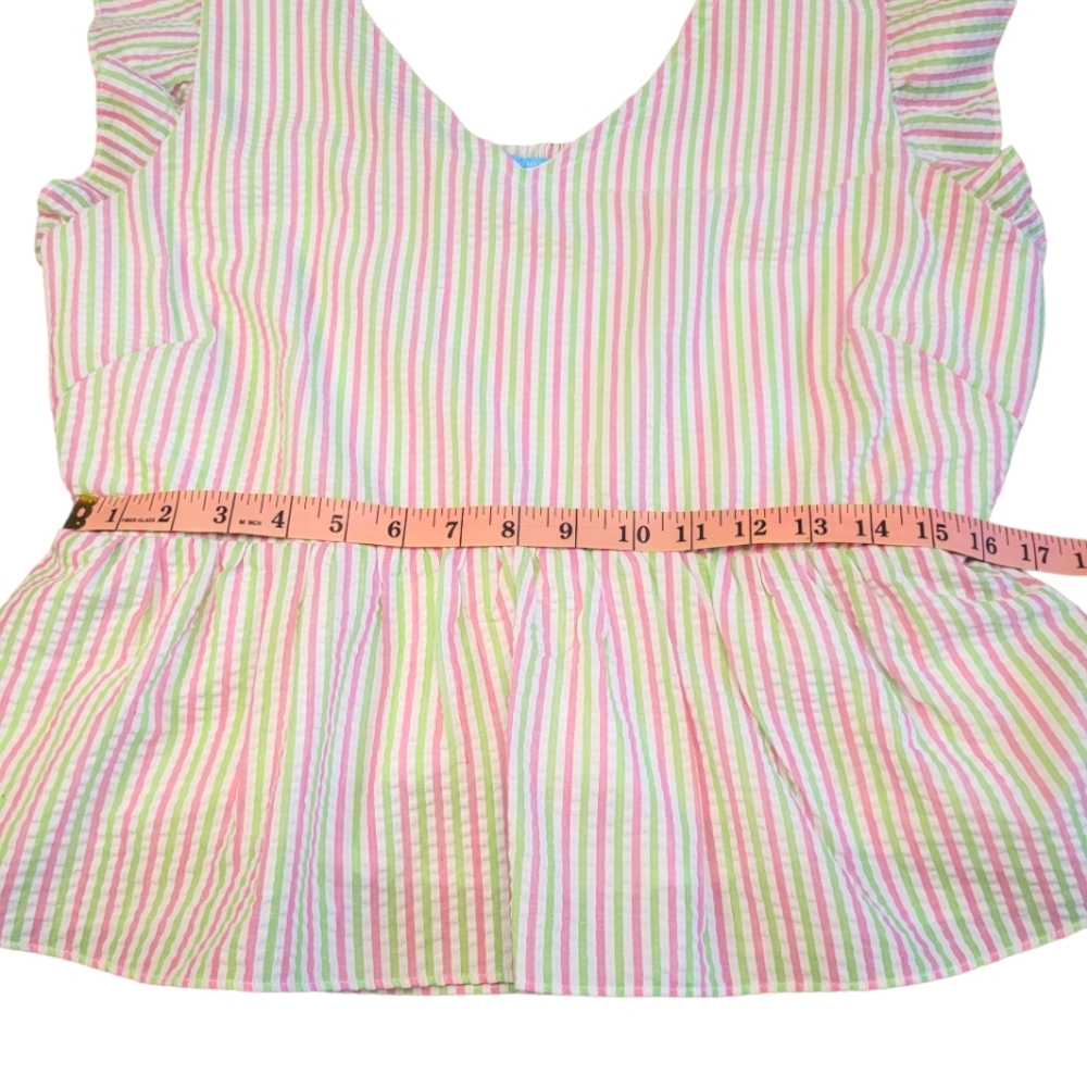 Draper James Flutter Sleeve White Green Pink Striped V-Neck Peplum Top NEW XL - Picture 14 of 16
